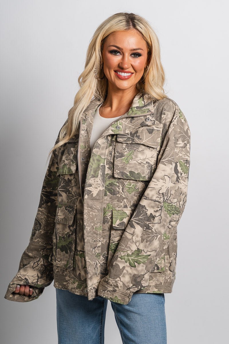 Camo utility jacket – Trendy Jackets | Cute Fashion Blazers at Lush Fashion Lounge Boutique in Oklahoma City