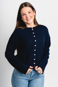 Button sweater cardigan navy - Cute Cardigan - Trendy Cardigans & Stylish Kimonos at Lush Fashion Lounge Boutique in Oklahoma City