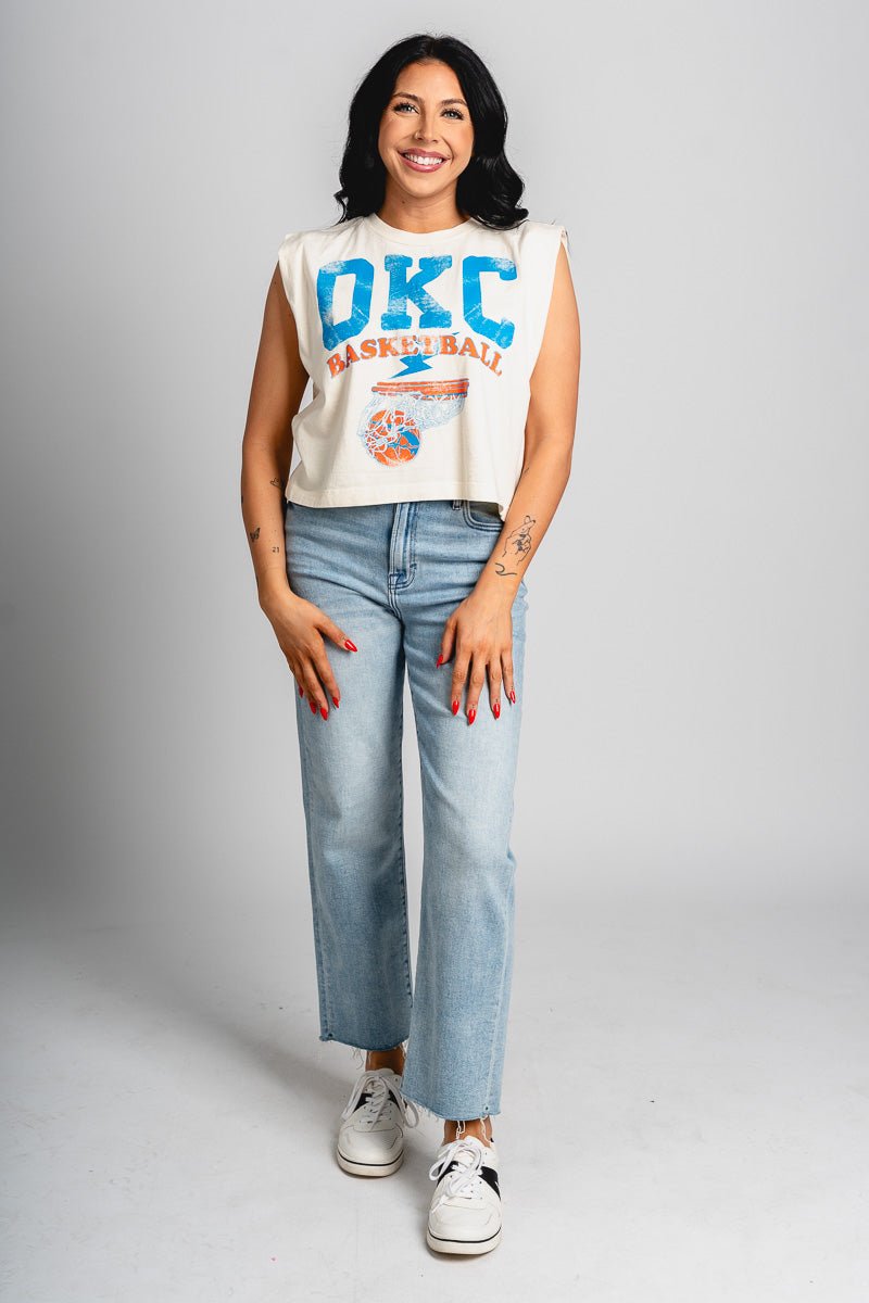 OKC basketball established muscle tank top off white - Trendy OKC Thunder T-Shirts at Lush Fashion Lounge Boutique in Oklahoma City