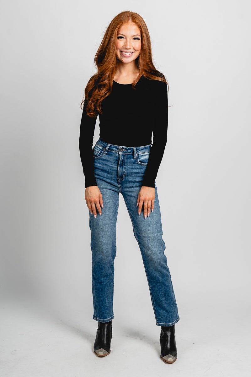 Long sleeve ribbed bodysuit black - Trendy Bodysuit - Fashion Bodysuits at Lush Fashion Lounge Boutique in Oklahoma City