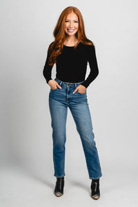 Long sleeve ribbed bodysuit black Stylish Bodysuit - Womens Fashion Bodysuits at Lush Fashion Lounge Boutique in Oklahoma City