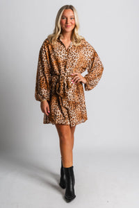 Leopard print blouse dress golden leopard - Trendy dress - Fashion Dresses at Lush Fashion Lounge Boutique in Oklahoma City