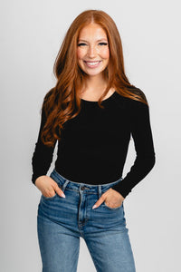 Long sleeve ribbed bodysuit black - Affordable Bodysuit - Boutique Bodysuits at Lush Fashion Lounge Boutique in Oklahoma City
