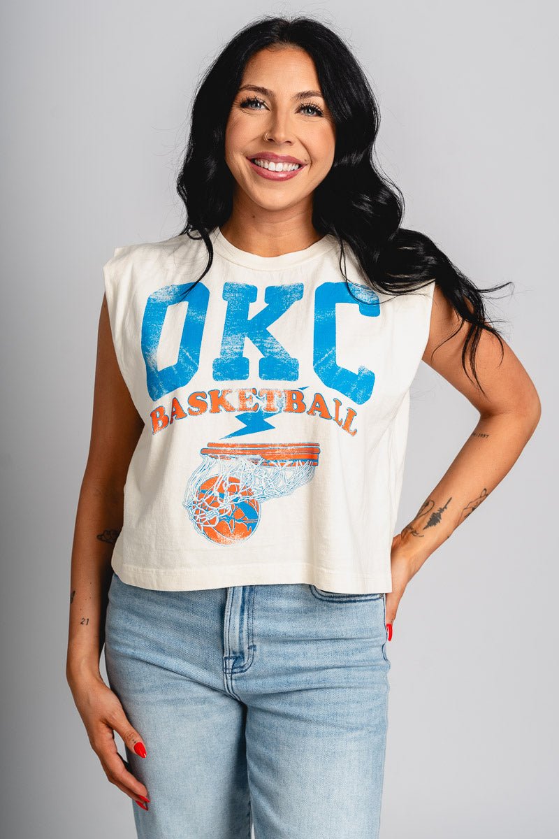 OKC basketball established muscle tank top off white - Trendy Oklahoma City Basketball T-Shirts Lush Fashion Lounge Boutique in Oklahoma City