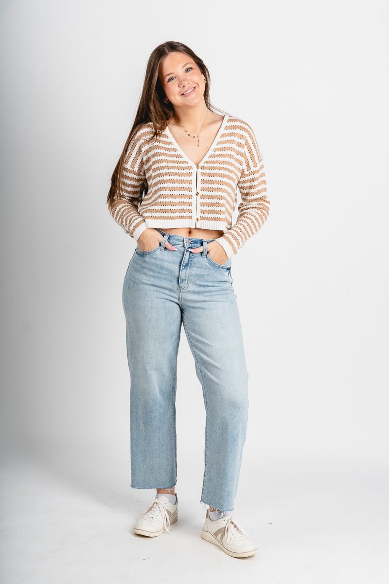 Daze Pleaser high rise wide ankle jeans new light | Lush Fashion Lounge: boutique women's jeans, fashion jeans for women, affordable fashion jeans, cute boutique jeans