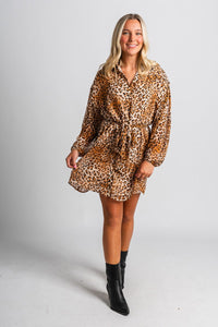 Leopard print blouse dress golden leopard Stylish dress - Womens Fashion Dresses at Lush Fashion Lounge Boutique in Oklahoma City