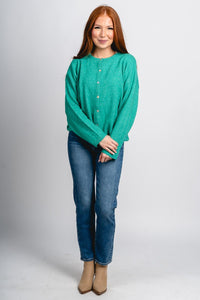 Button up sweater cardigan green - Exclusive Collection of Holiday Inspired T-Shirts and Hoodies at Lush Fashion Lounge Boutique in Oklahoma City