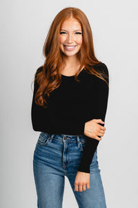 Long sleeve ribbed bodysuit black - Cute Bodysuit - Trendy Bodysuits at Lush Fashion Lounge Boutique in Oklahoma City
