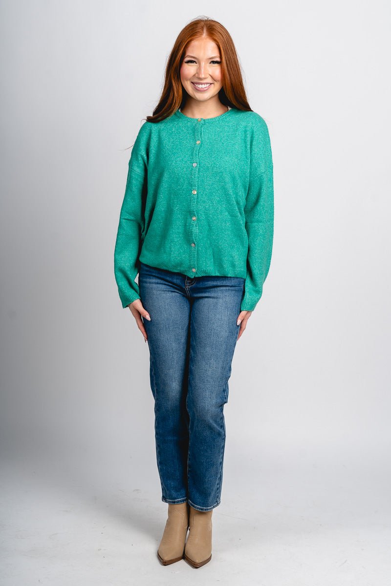 Button up sweater cardigan green – Unique Sweaters | Lounging Sweaters and Womens Fashion Sweaters at Lush Fashion Lounge Boutique in Oklahoma City