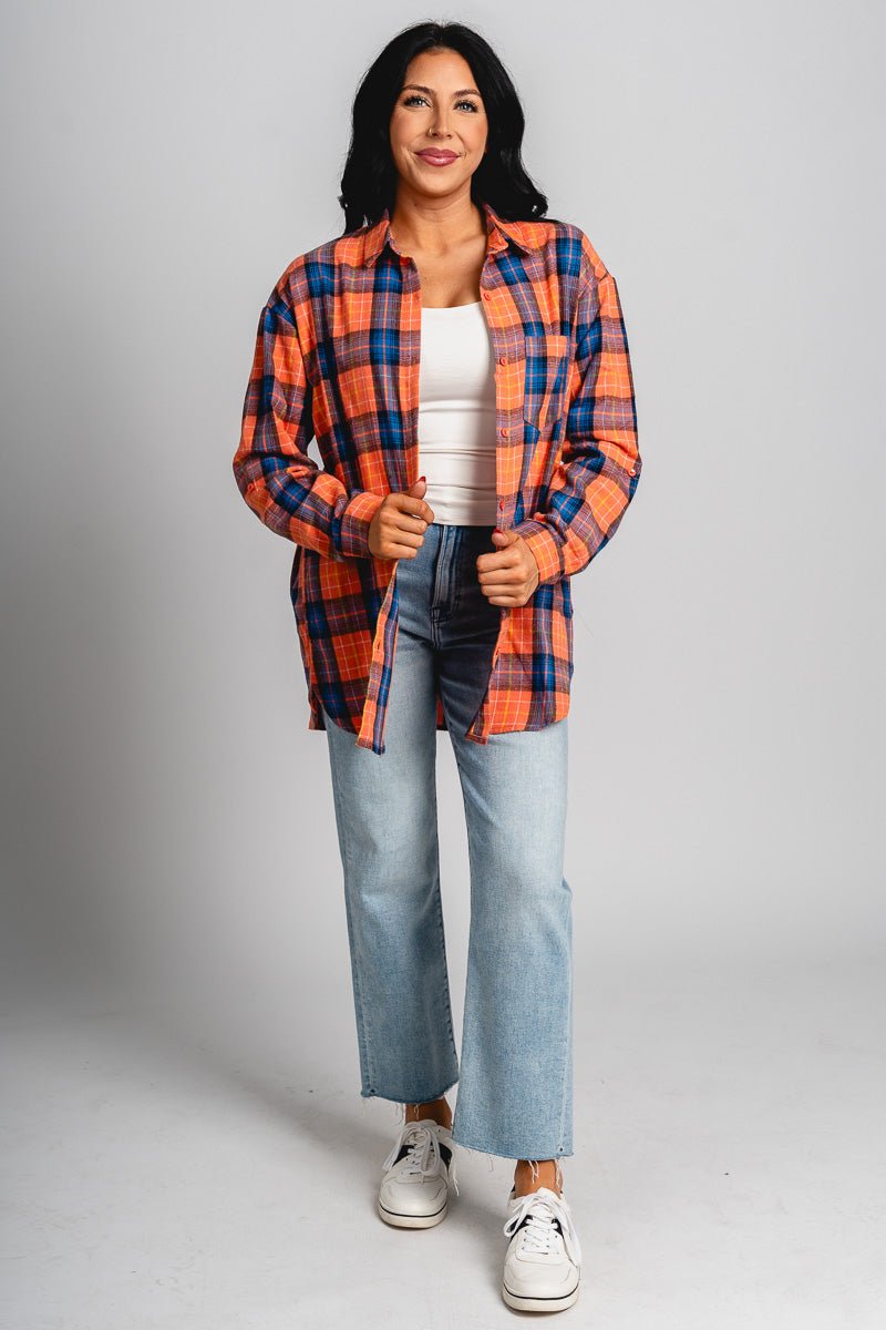 Plaid shirt orange - Trendy OKC Thunder T-Shirts at Lush Fashion Lounge Boutique in Oklahoma City