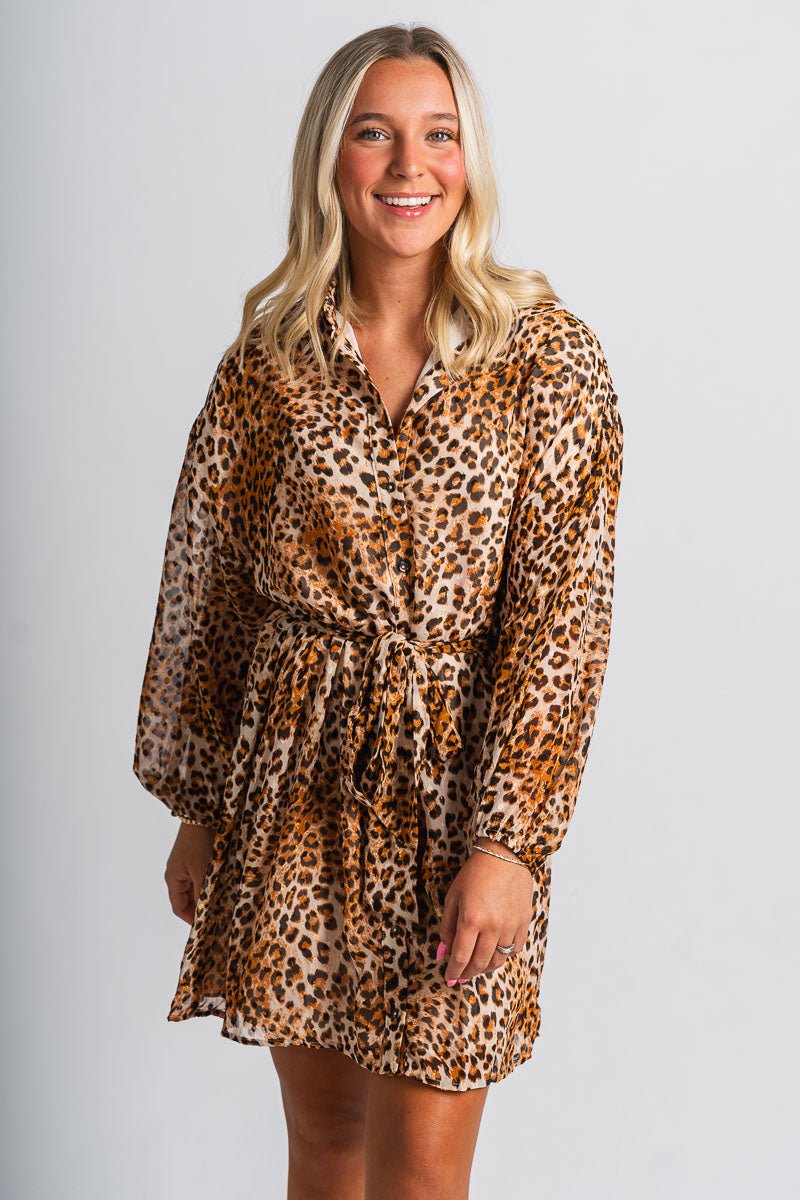 Leopard print blouse dress golden leopard - Cute dress - Trendy Dresses at Lush Fashion Lounge Boutique in Oklahoma City