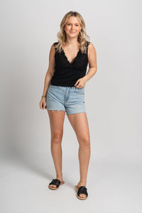 Scallop lace tank top black - Trendy top - Fashion Tank Tops at Lush Fashion Lounge Boutique in Oklahoma City