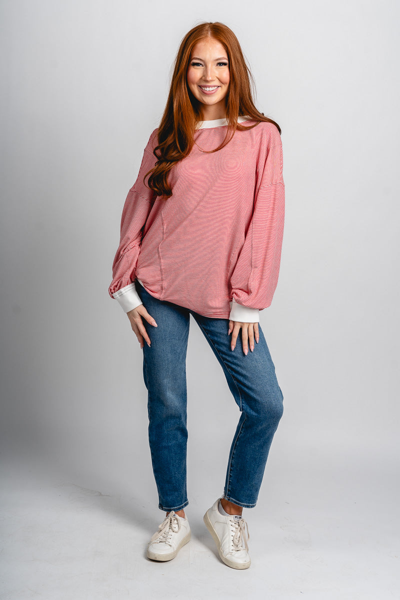 Twist back long sleeve top red