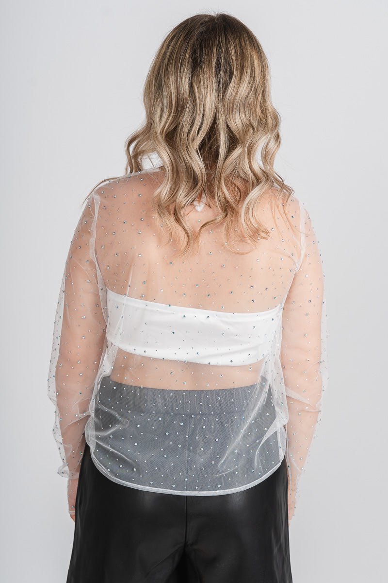 Rhinestone mesh top white