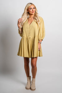 Button front babydoll dress cool matcha Stylish dress - Womens Fashion Dresses at Lush Fashion Lounge Boutique in Oklahoma City