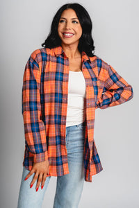 Plaid shirt orange - Trendy OKC Apparel at Lush Fashion Lounge Boutique in Oklahoma City