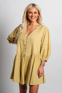 Button front babydoll dress cool matcha - Affordable dress - Boutique Dresses at Lush Fashion Lounge Boutique in Oklahoma City