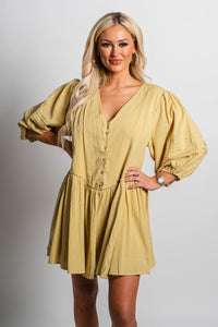 Button front babydoll dress cool matcha - Cute dress - Trendy Dresses at Lush Fashion Lounge Boutique in Oklahoma City