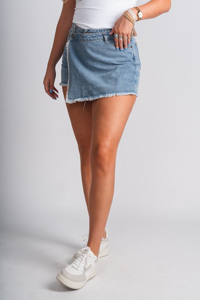 Overlap denim skort medium wash