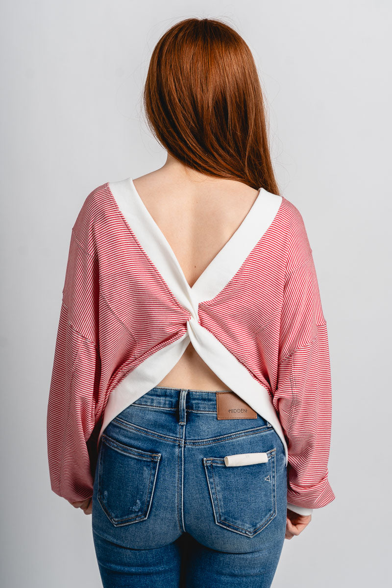 Twist back long sleeve top red