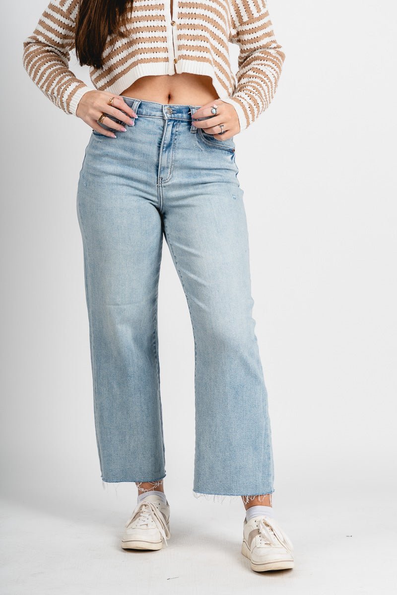 Daze Pleaser high rise wide ankle jeans new light | Lush Fashion Lounge: boutique women's jeans, fashion jeans for women, affordable fashion jeans, cute boutique jeans