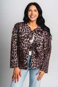 Tie detail quilted jacket leopard – Trendy Jackets | Cute Fashion Blazers at Lush Fashion Lounge Boutique in Oklahoma City