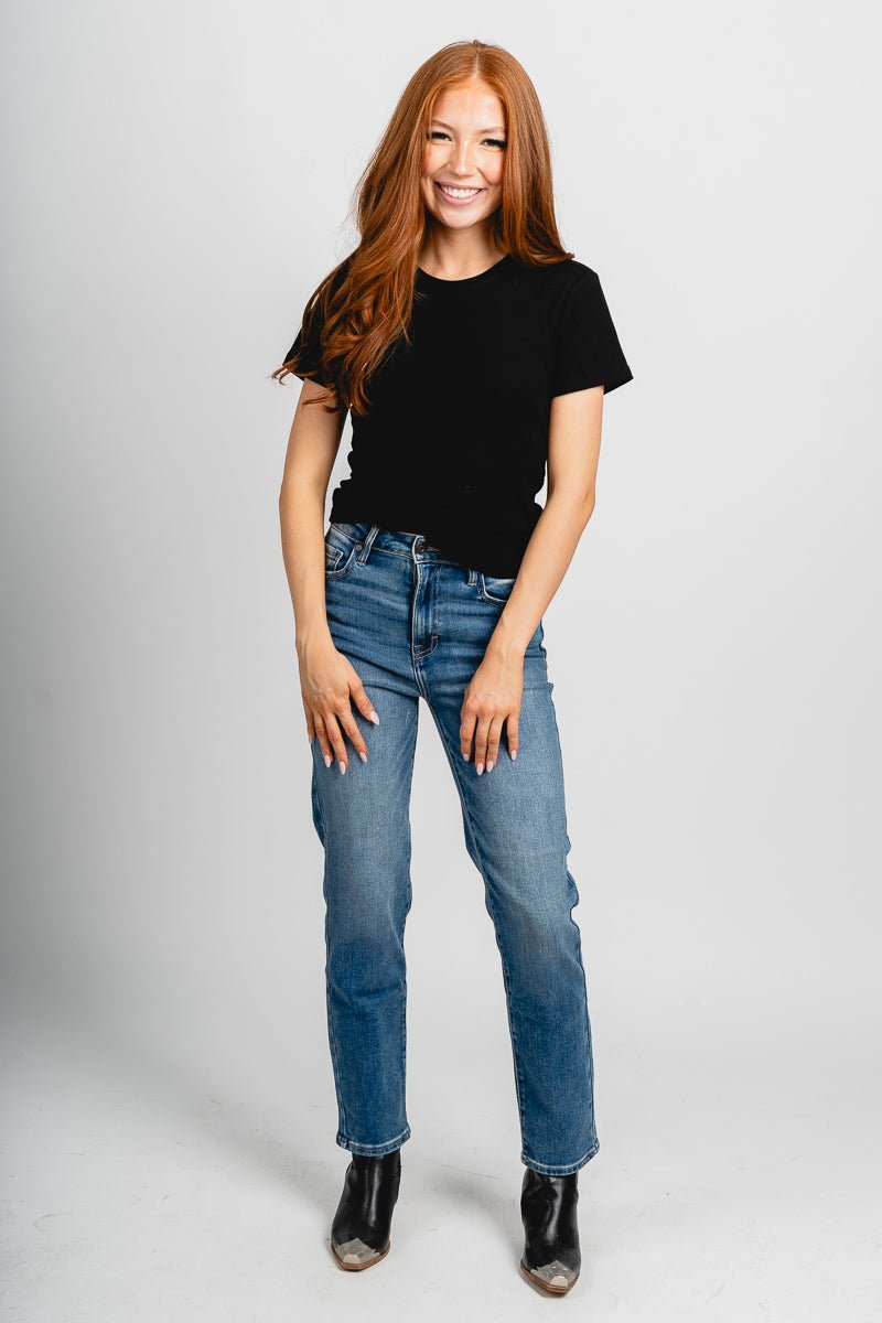 Ribbed short sleeve top black