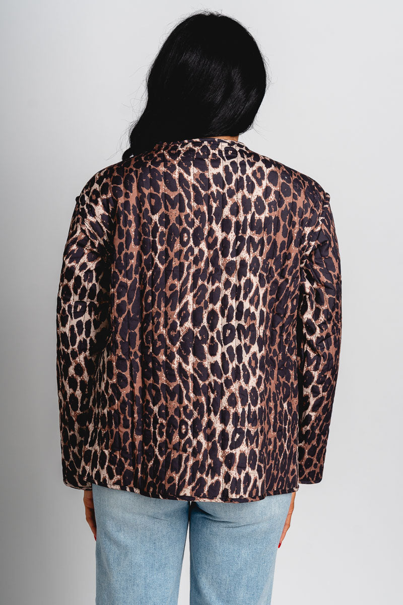 Tie detail quilted jacket leopard