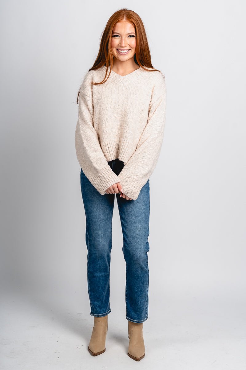 Glen oversized sweater cream - Trendy Sweaters | Cute Pullover Sweaters at Lush Fashion Lounge Boutique in Oklahoma City