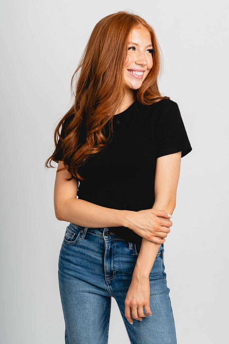 Ribbed short sleeve top black