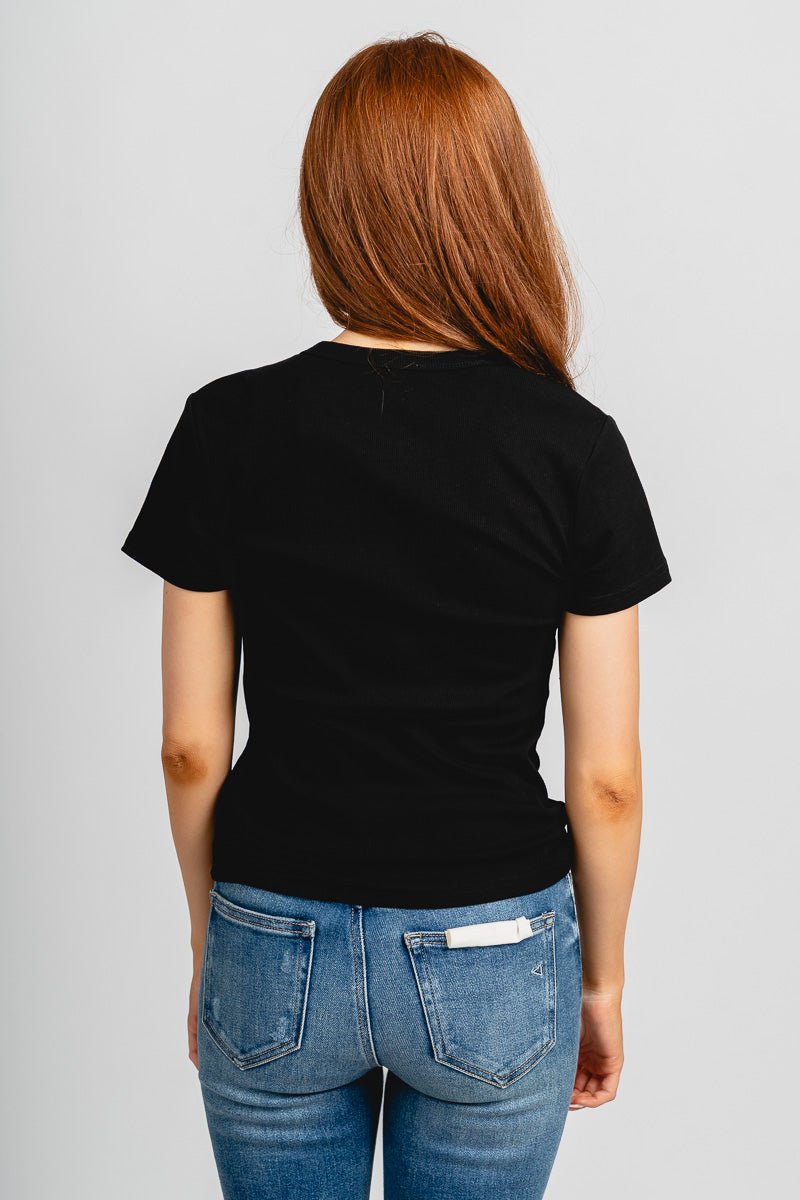 Ribbed short sleeve top black