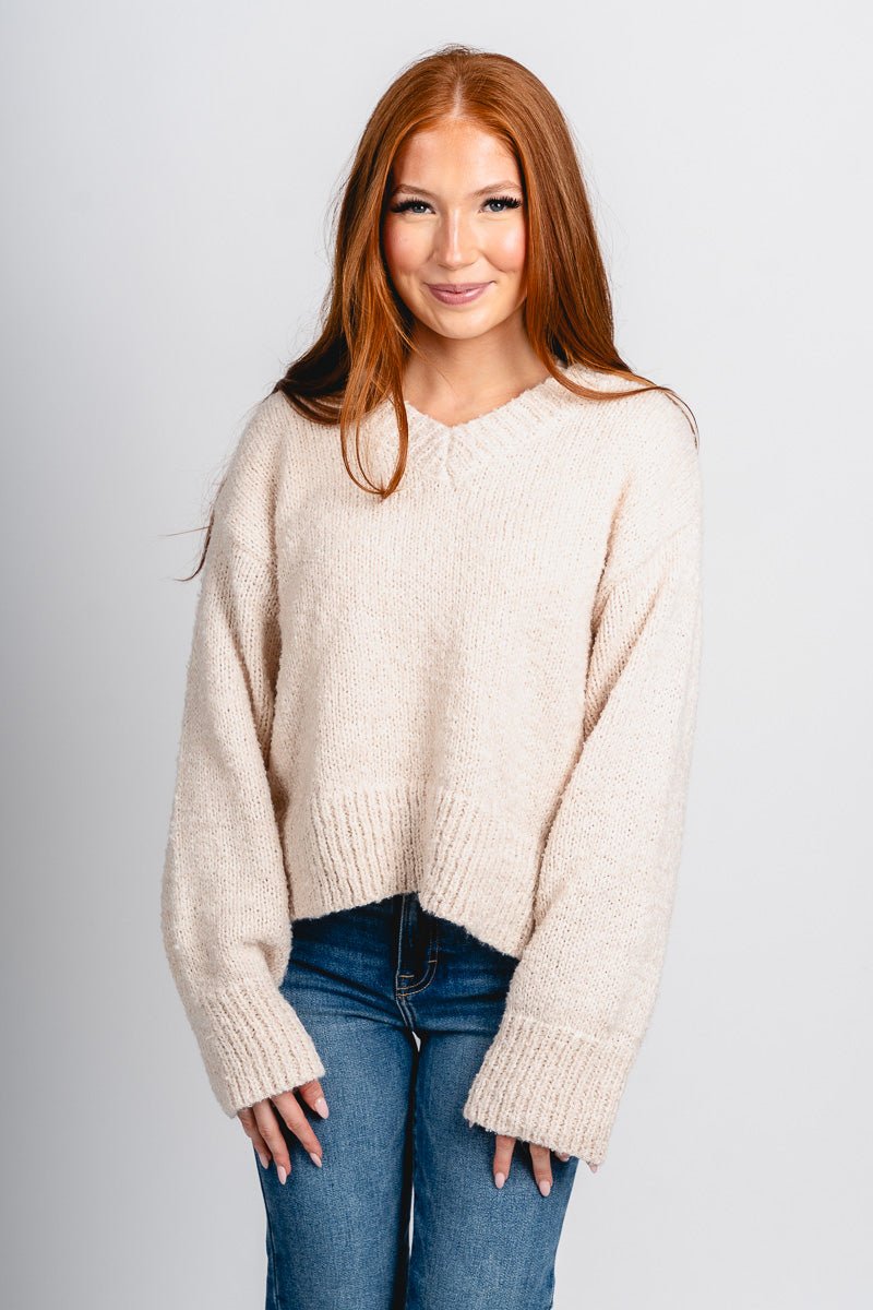 Glen oversized sweater cream – Stylish Sweaters | Boutique Sweaters at Lush Fashion Lounge Boutique in Oklahoma City