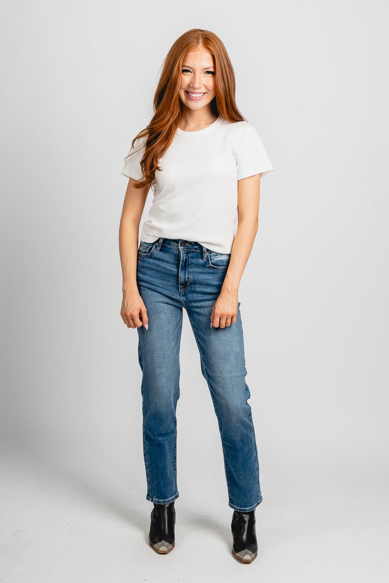 Ribbed short sleeve top white