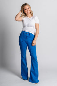 Cello high rise flare jeans cobalt blue - Oklahoma City inspired graphic t-shirts at Lush Fashion Lounge Boutique in Oklahoma City