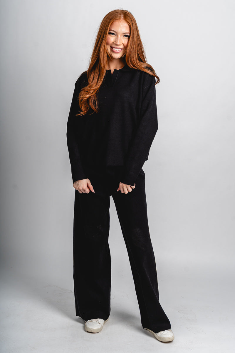 Collared long sleeve top black