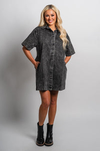 Short sleeve denim dress charcoal Stylish dress - Womens Fashion Dresses at Lush Fashion Lounge Boutique in Oklahoma City