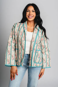 Floral quilted jacket seafoam – Affordable Blazers | Cute Black Jackets at Lush Fashion Lounge Boutique in Oklahoma City