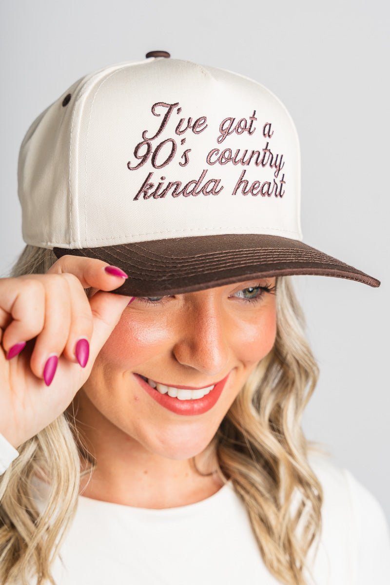 90's country kind of heart hat brown/cream - Trendy Hats at Lush Fashion Lounge Boutique in Oklahoma City