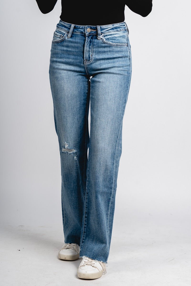 Flying Monkey high rise slim wide leg jeans rosalie | Lush Fashion Lounge: boutique women's jeans, fashion jeans for women, affordable fashion jeans, cute boutique jeans