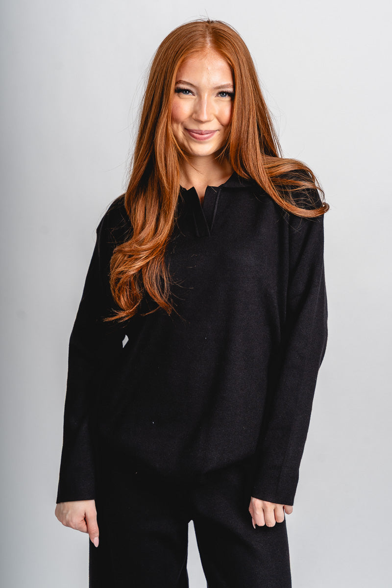 Collared long sleeve top black