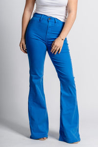 Cello high rise flare jeans cobalt blue - Trendy OKC Apparel at Lush Fashion Lounge Boutique in Oklahoma City