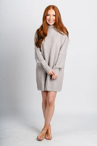 Mock neck sweater dress birch - Trendy dress - Fashion Dresses at Lush Fashion Lounge Boutique in Oklahoma City