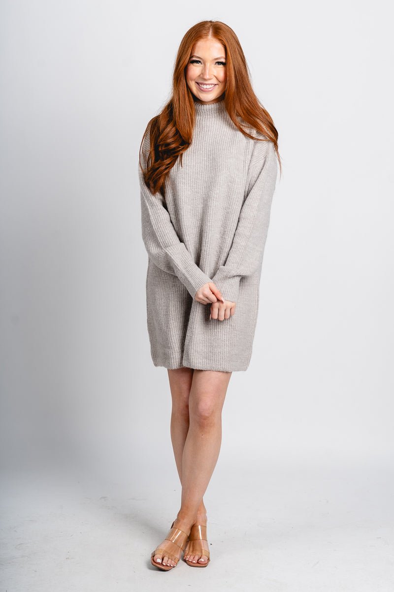 Mock neck sweater dress birch - Trendy dress - Fashion Dresses at Lush Fashion Lounge Boutique in Oklahoma City