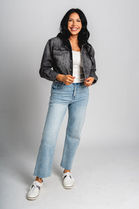 Hooded denim jacket black – Unique Blazers | Cute Blazers For Women at Lush Fashion Lounge Boutique in Oklahoma City