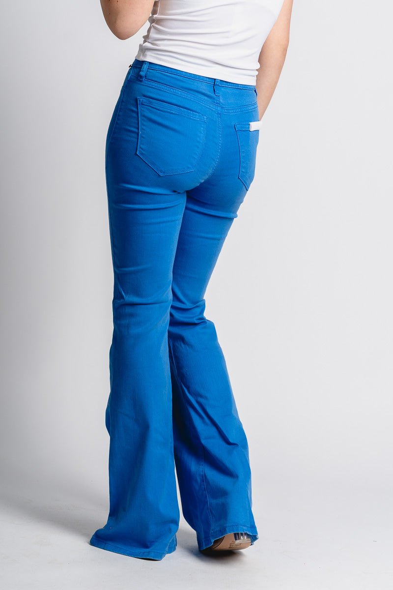 Cello high rise flare jeans cobalt blue - Trendy OKC Thunder T-Shirts at Lush Fashion Lounge Boutique in Oklahoma City