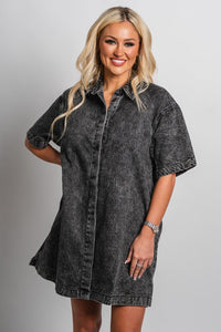 Short sleeve denim dress charcoal - Affordable dress - Boutique Dresses at Lush Fashion Lounge Boutique in Oklahoma City