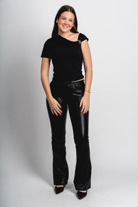 Faux leather flare pants black | Lush Fashion Lounge: women's boutique pants, boutique women's pants, affordable boutique pants, women's fashion pants