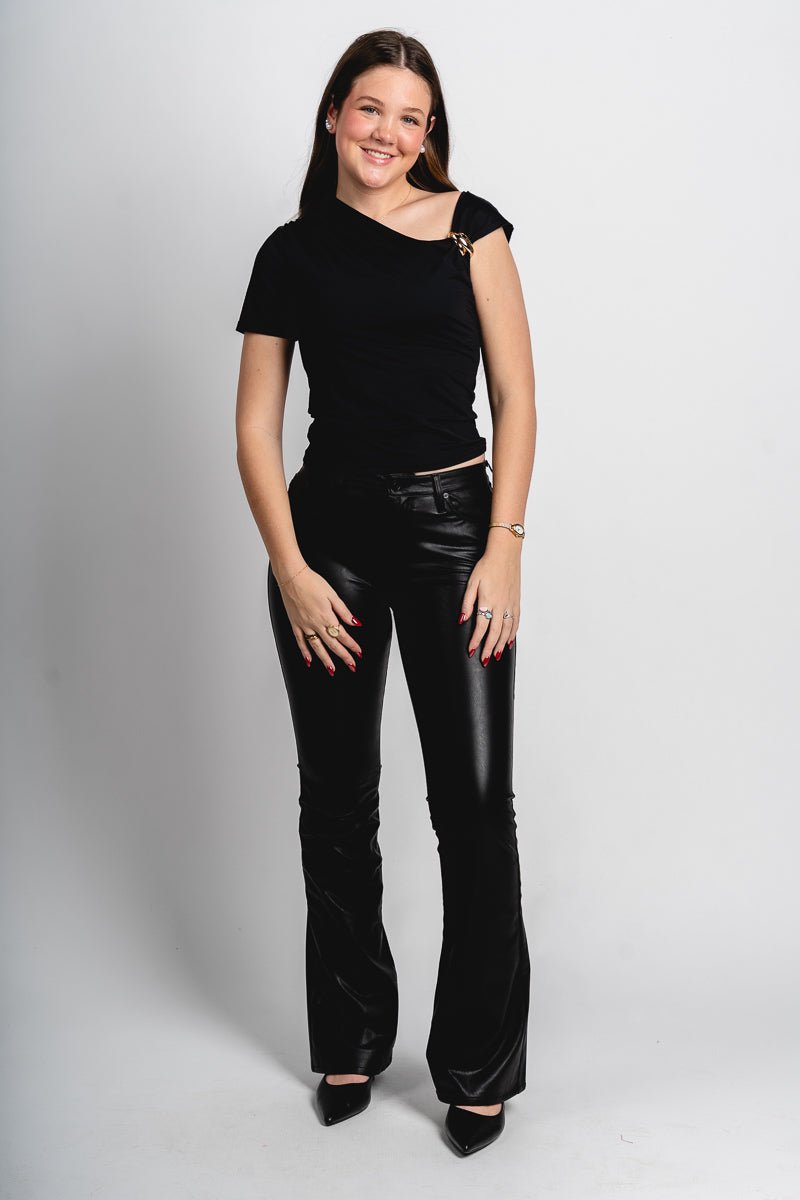 Faux leather flare pants black | Lush Fashion Lounge: women's boutique pants, boutique women's pants, affordable boutique pants, women's fashion pants