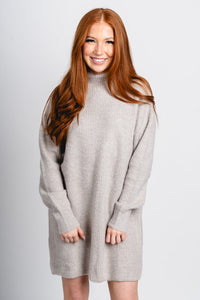 Mock neck sweater dress birch - Cute dress - Trendy Dresses at Lush Fashion Lounge Boutique in Oklahoma City