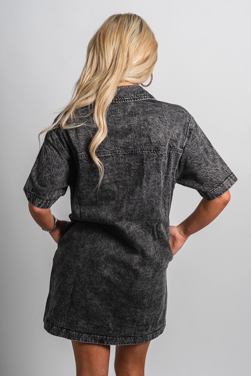 Short sleeve denim dress charcoal